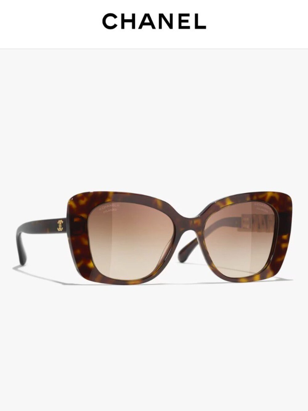 Chanel Cat Eye Sunglasses Tortoise Acetate Gold CC Logo Brown Gradient